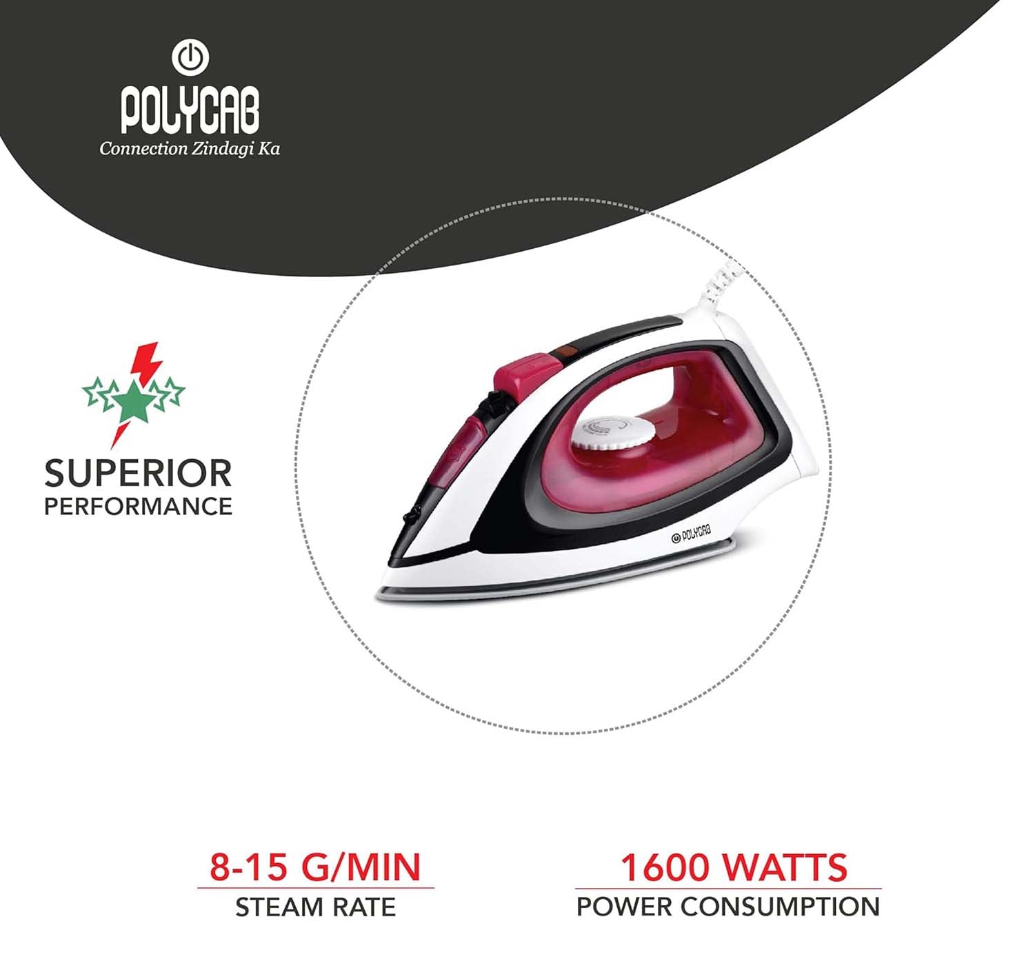 Polycab Stunner Si-02 with Steamer & Non-Stick Coating Iron - 1600W