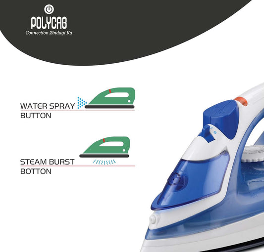 Polycab Stunner Si-03 Steam Iron Box with Teflon Non-Stick Coating - 1600W