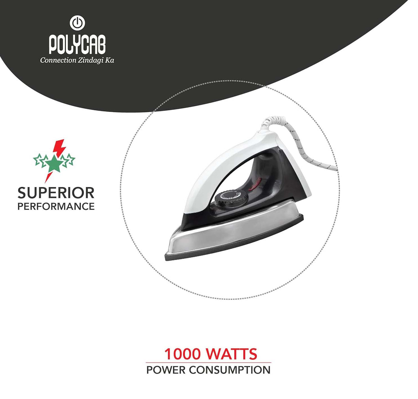 Polycab Stunner Dhi Dry Iron Heavy Duty Metal Body - 1000W