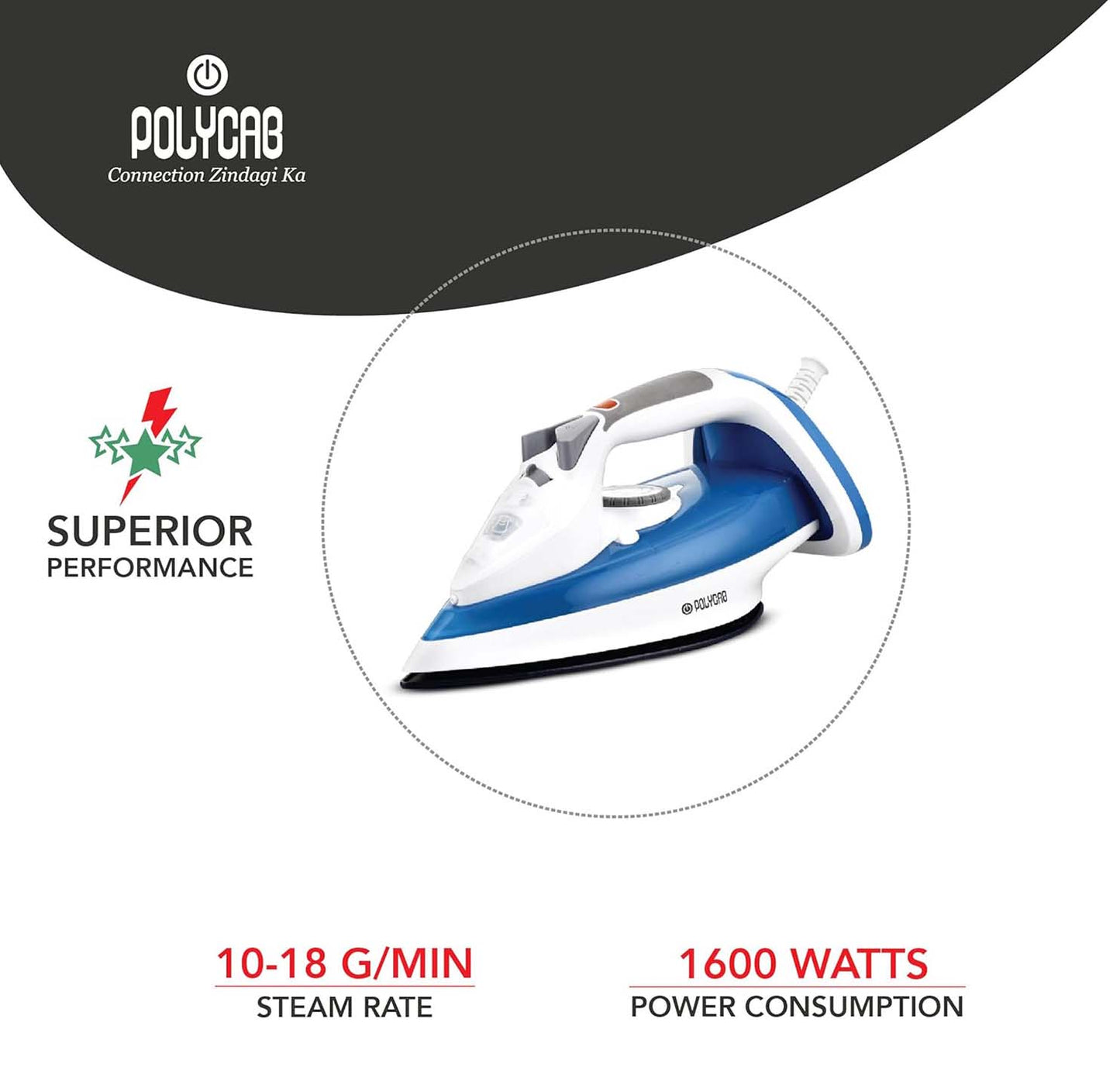 Polycab Stunner Si-01 Steam & Iron with Rubberised Handle - 1600W