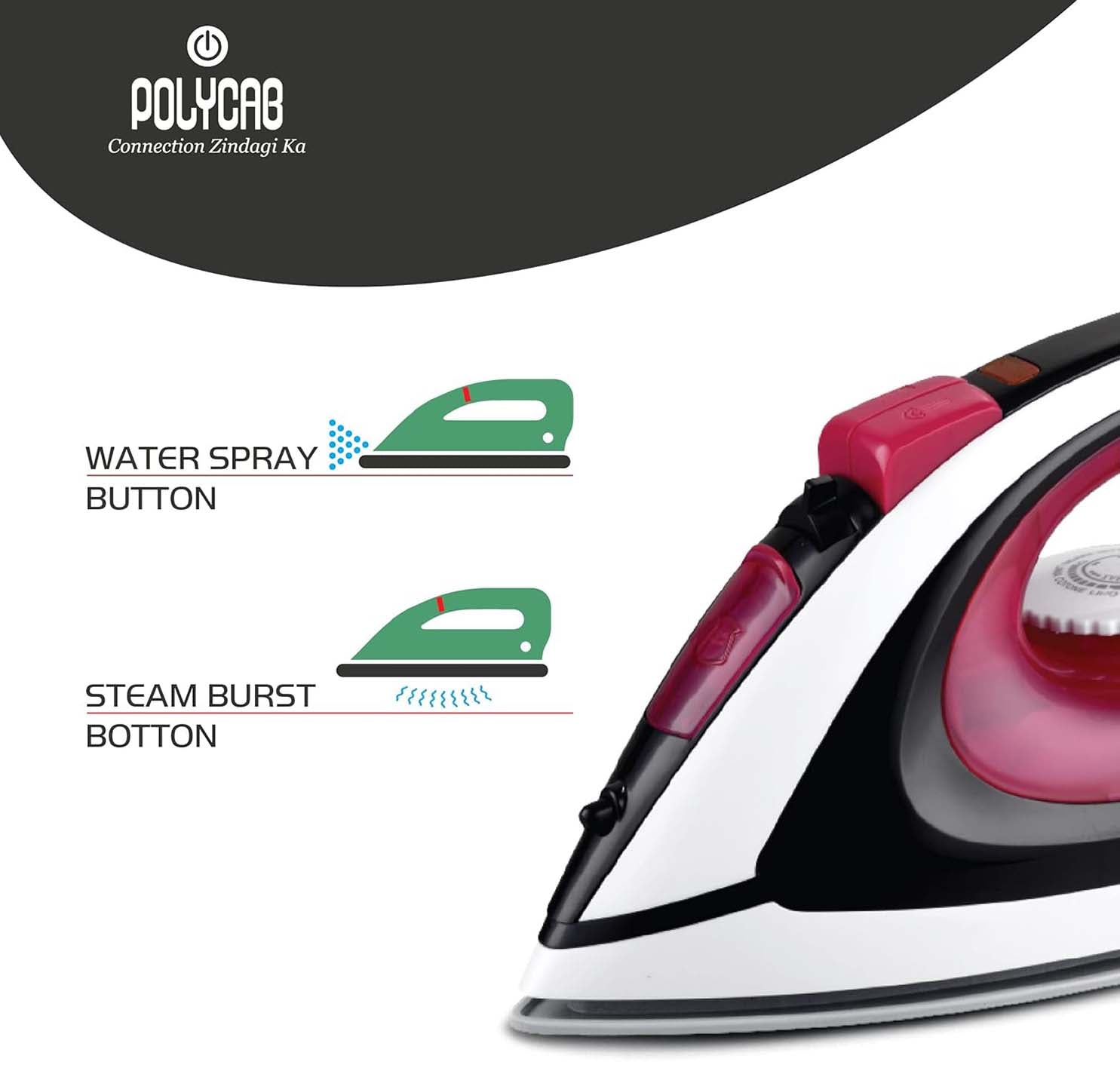 Polycab Stunner Si-02 with Steamer & Non-Stick Coating Iron - 1600W