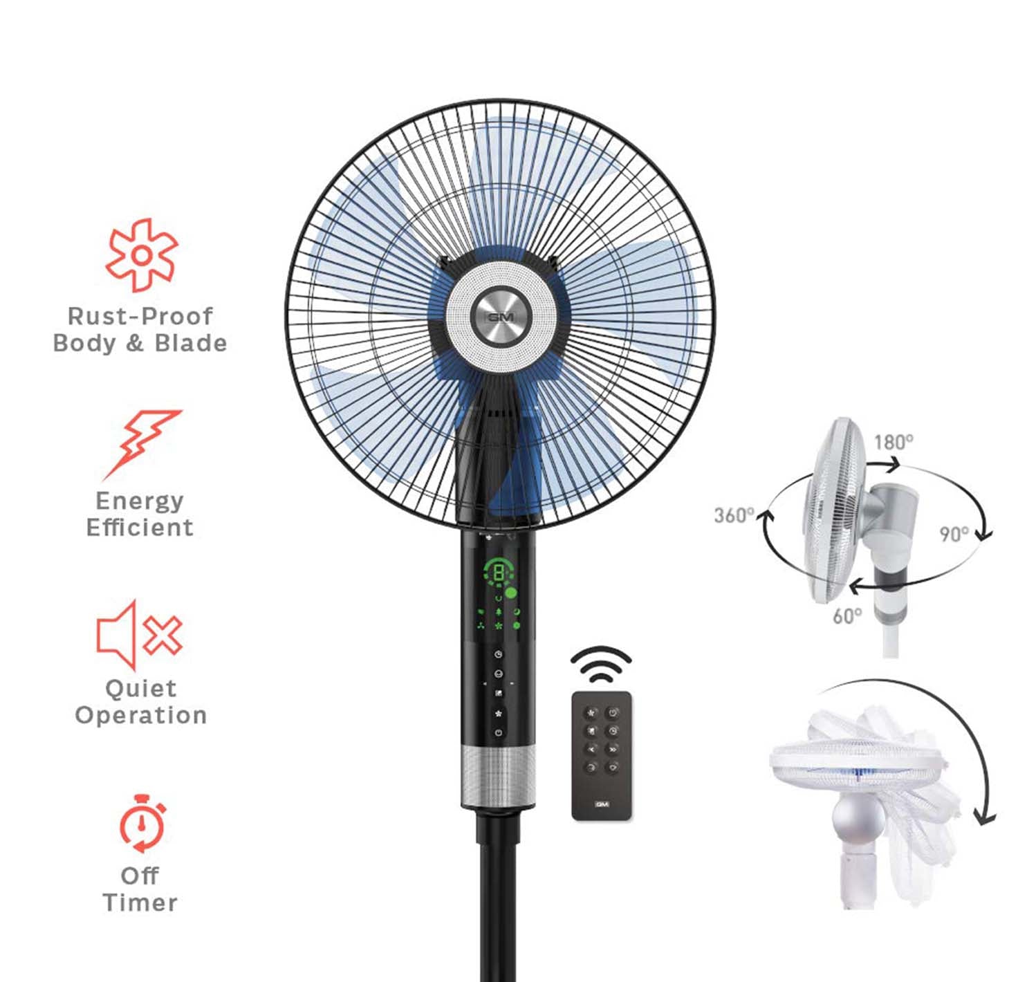 GM Maestro 360 Degree Remote Pedestal Fan 400mm