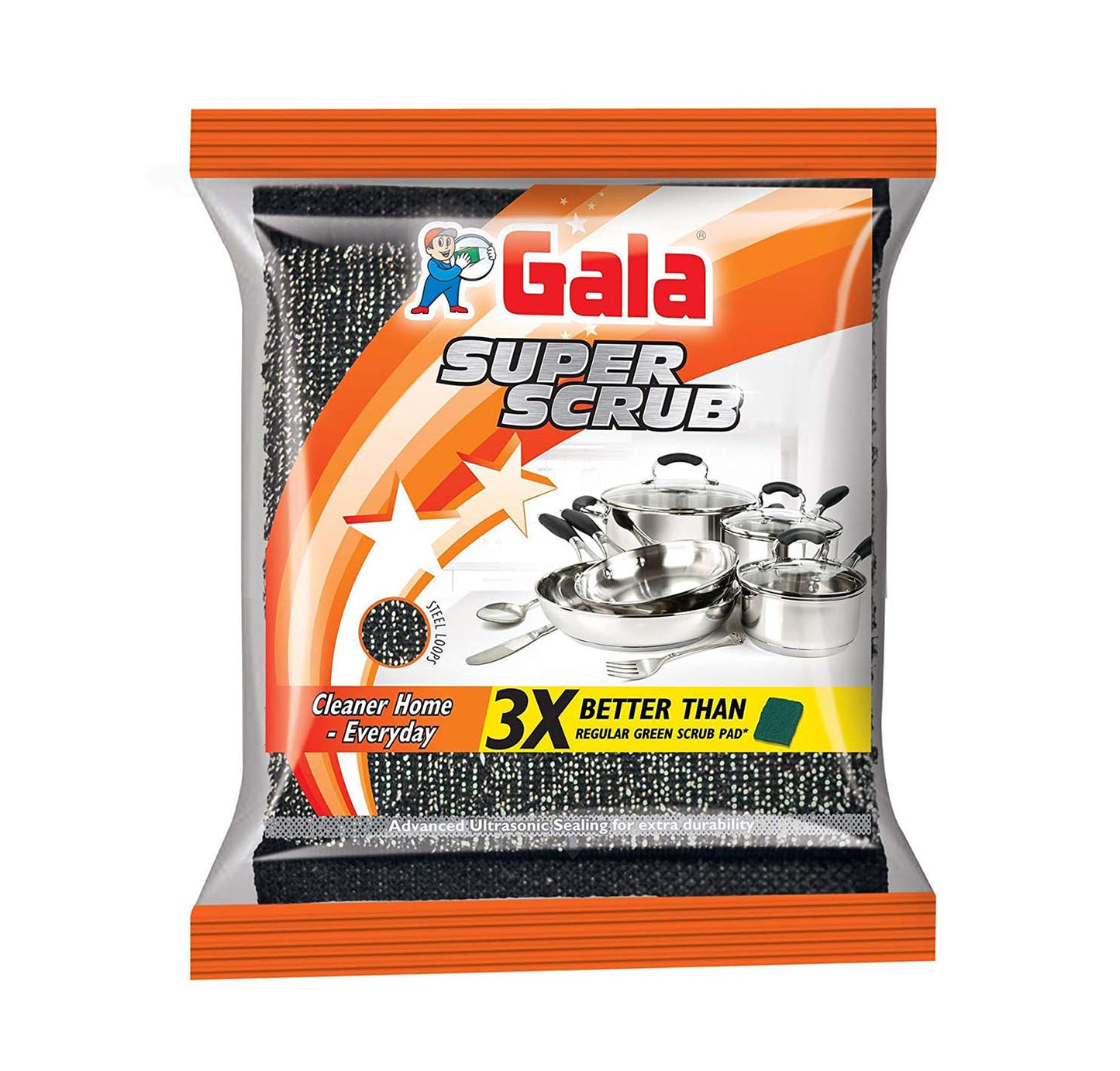 Gala Super Scrub Black Pad For Kitchen Cleaning Vessels - Black - Pack Of 12