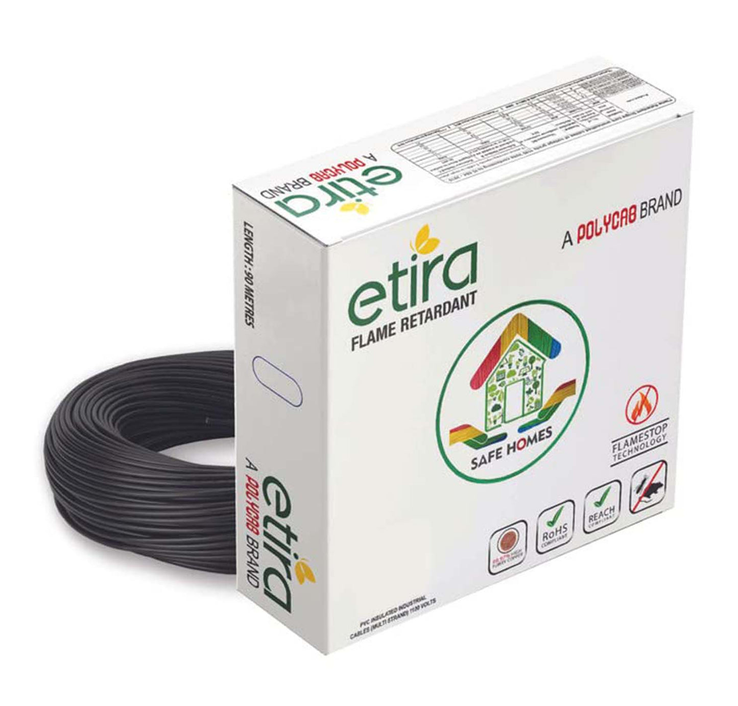 Polycab Etira PVC Insulated Domestic Electrical Wire - 90 Meter - Black Wire