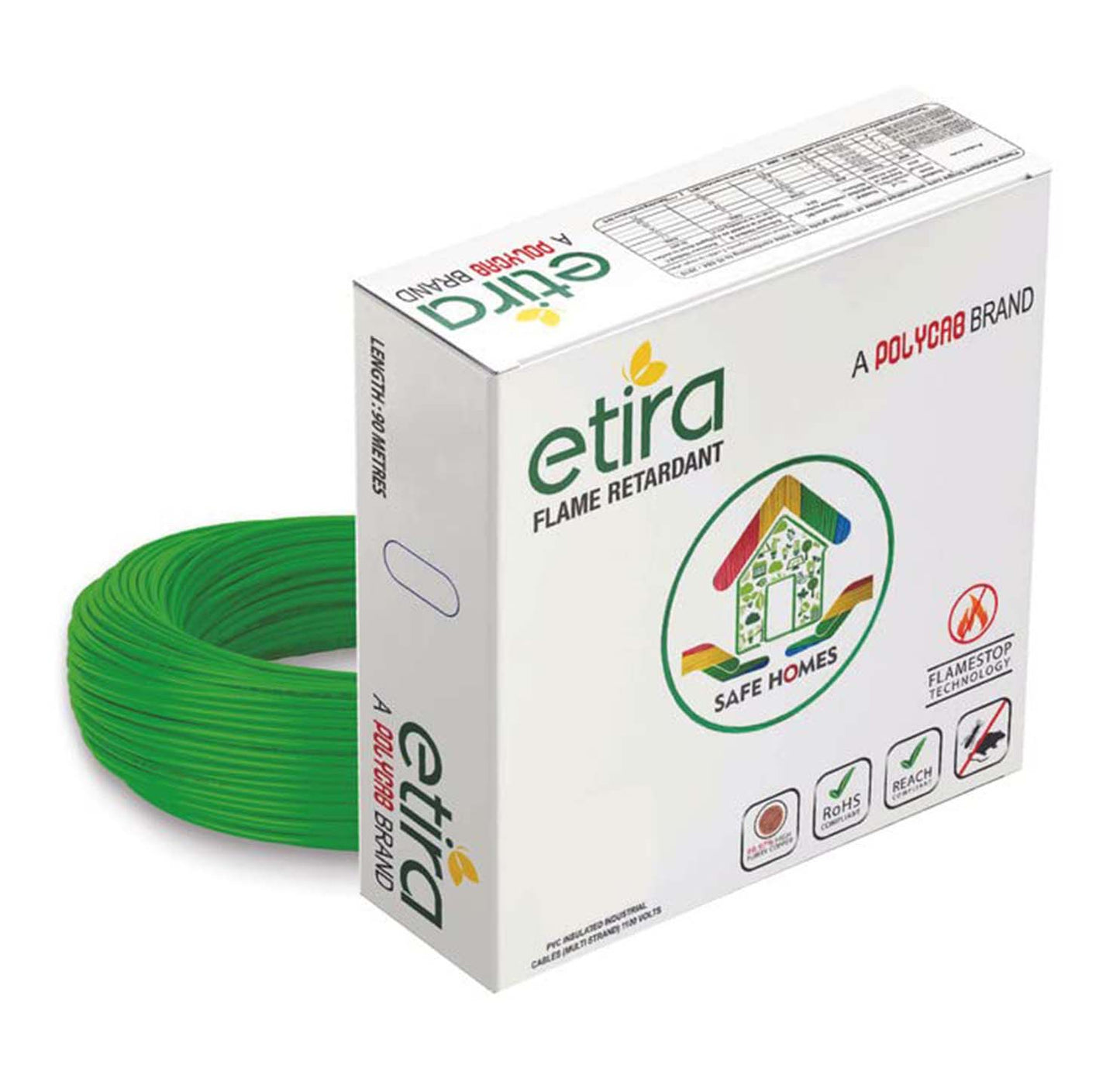 Polycab Etira PVC Insulated Domestic Electrical Wire - 90 Meter - Green Wire