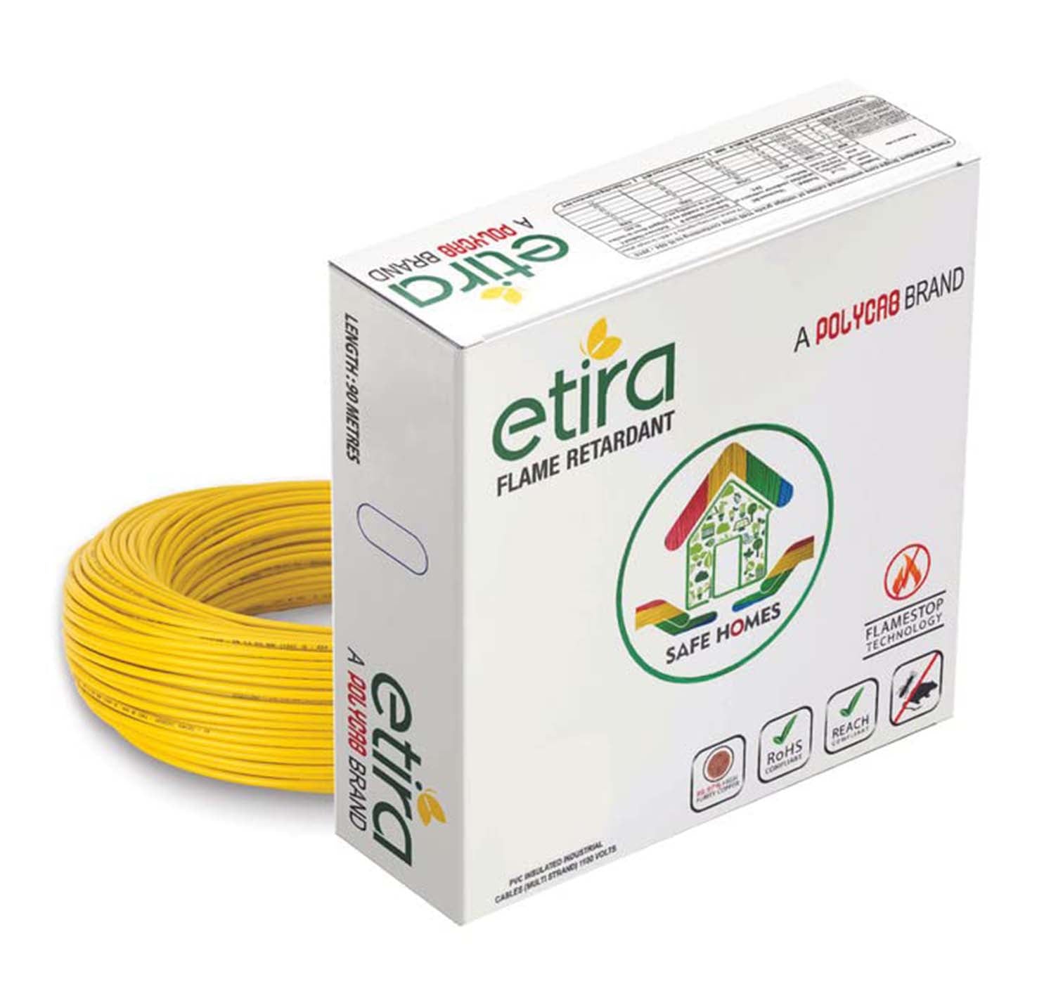 Polycab Etira PVC Insulated Domestic Electrical Wire - 90 Meter - Yellow Wire