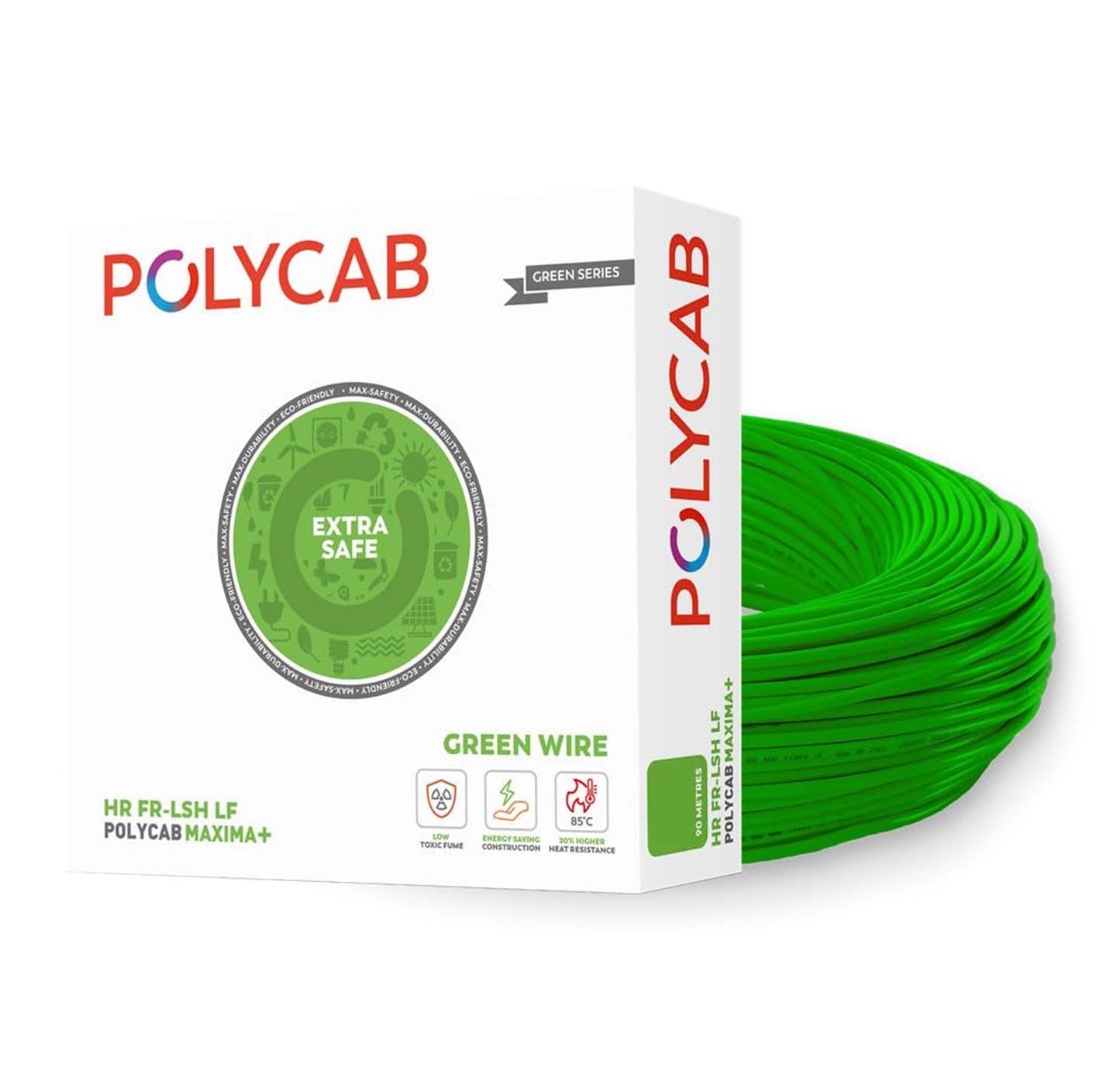 Polycab Maxima+ Domestic Electrical Wire - 90 Meter - Green Wire