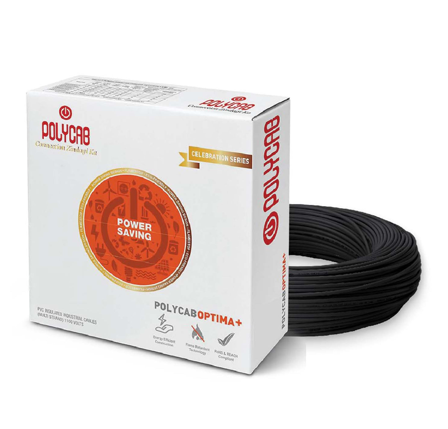 Polycab Optima+ PVC Insulated Domestic Electrical Wire - 90 Meter - Black Wire