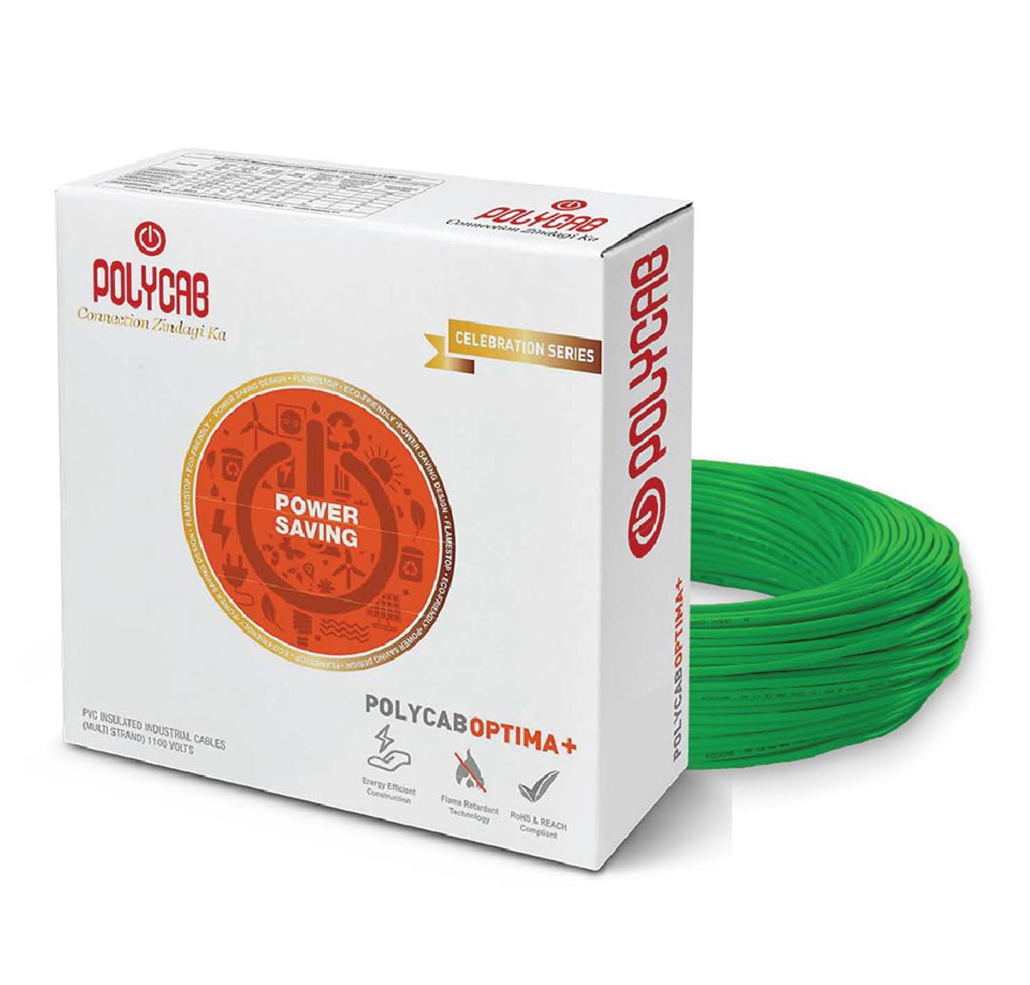 Polycab Optima+ PVC Insulated Domestic Electrical Wire - 90 Meter - Green Wire